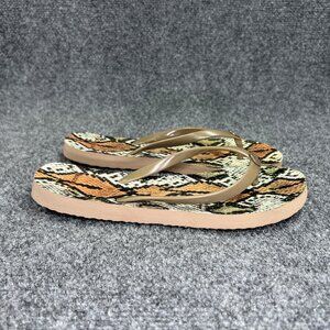 Tory Burch Sandals Women's Size 8 Tan Orange Snake Print Beach Flip Flops